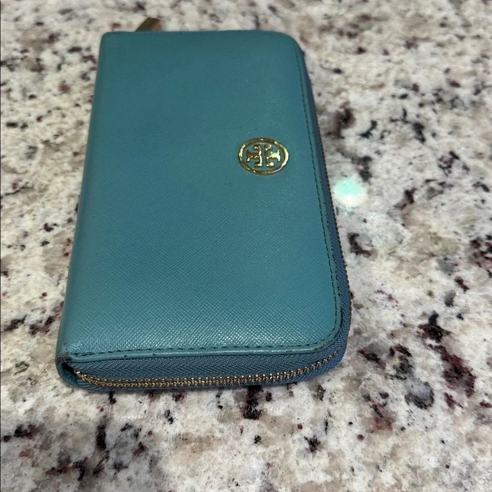 Tory Burch Teal Zip -Around Wallet